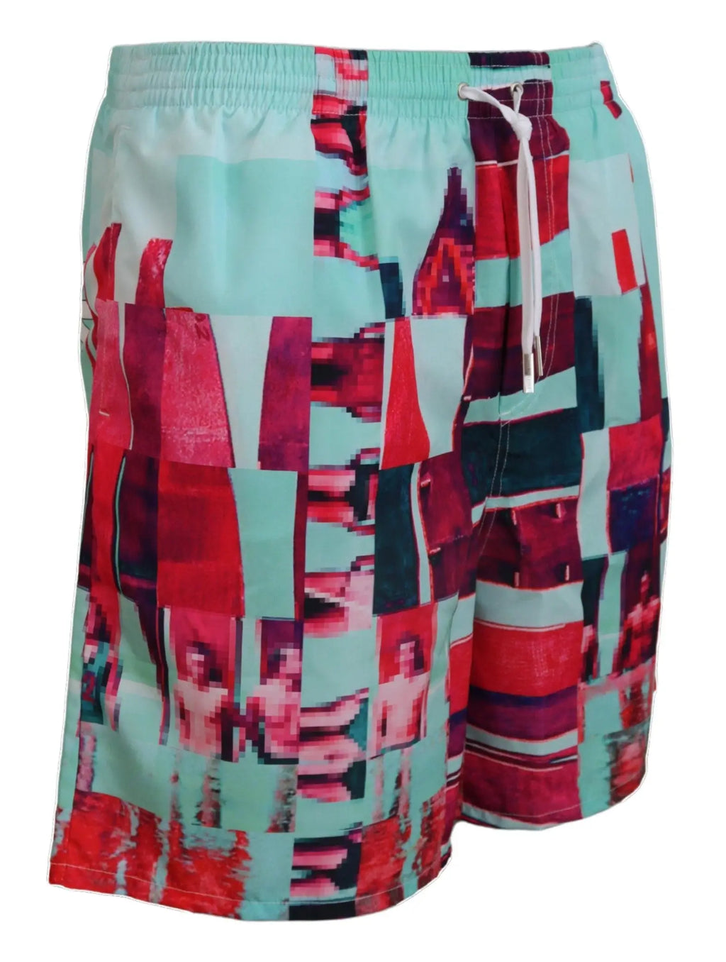Shorts de bain dsquared² multicolores avec imprimé pixel turquoise et rouge effet glitch numérique