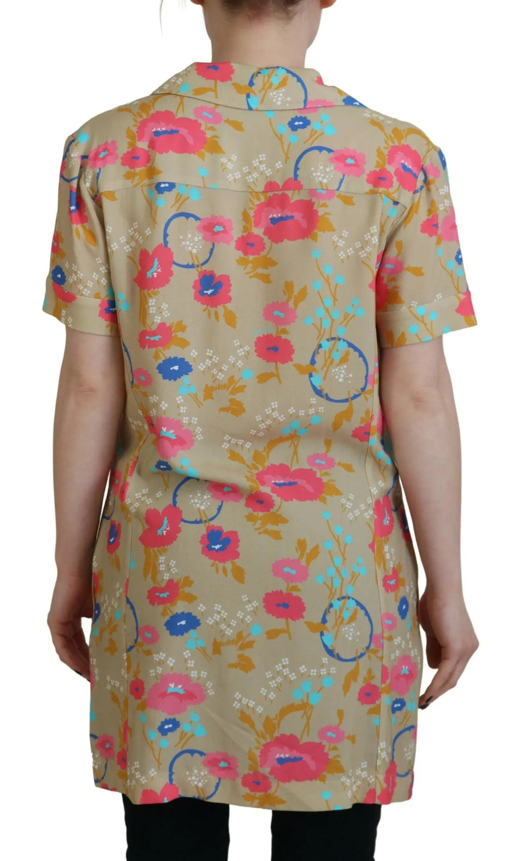 Robe chemise beige manches courtes à imprimé floral multicolore avec col et boutons de Dsquared²
