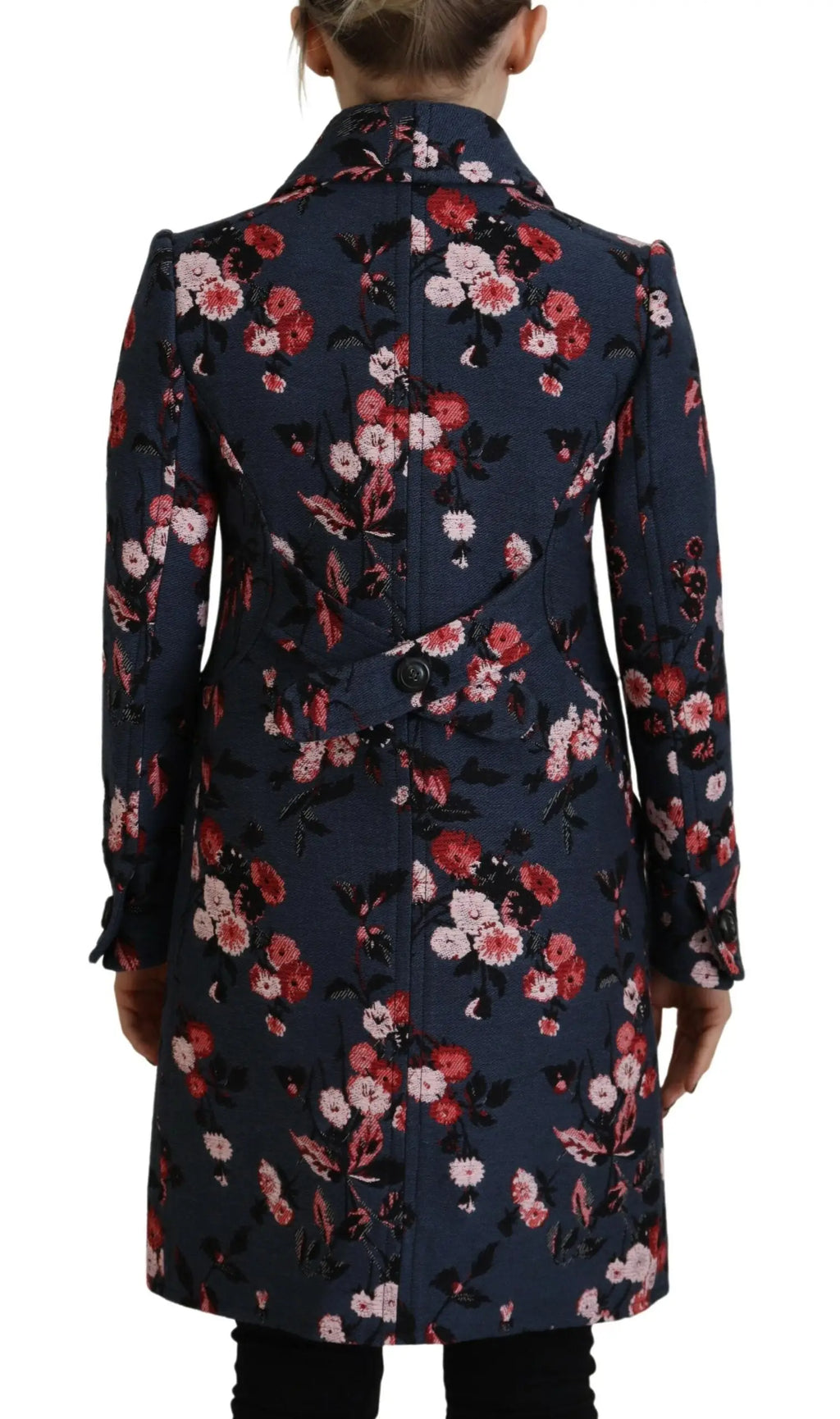Dsquared² manteau blazer long bleu marine avec motif floral multicolore rouge et rose style tailleur classique