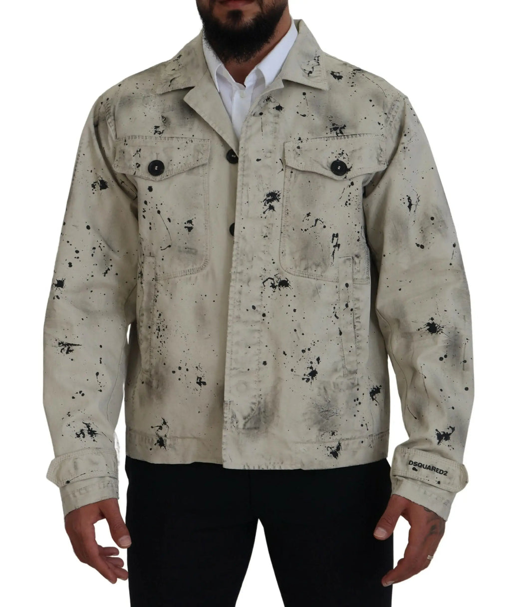 Veste en jean dsquared² beige avec design noir éclaboussé et poches poitrine boutonnées pour un style décontracté