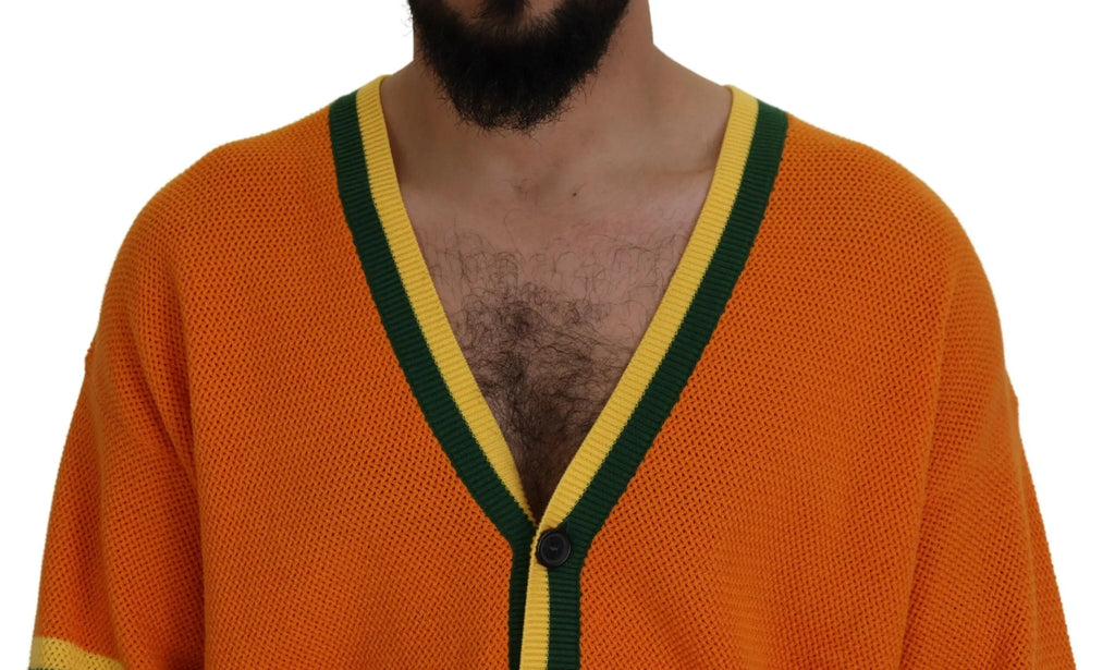 Cardigan orange en coton à manches longues pour homme avec bordures vertes et jaunes de dsquared²