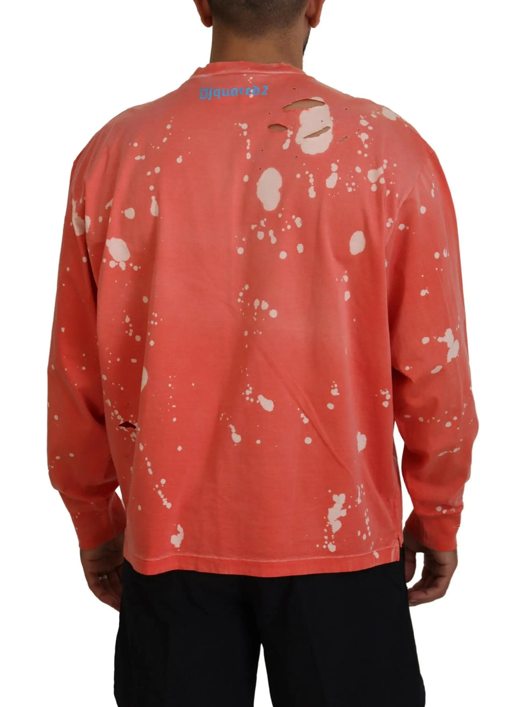 Dsquared² orange pull à manches longues en coton avec motif peinture blanche et détails déchirés usés