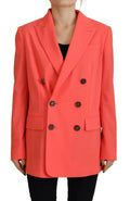 Blazer dsquared² rose corail vibrant à double boutonnage avec épaules structurées et boutons foncés en tissu élégant