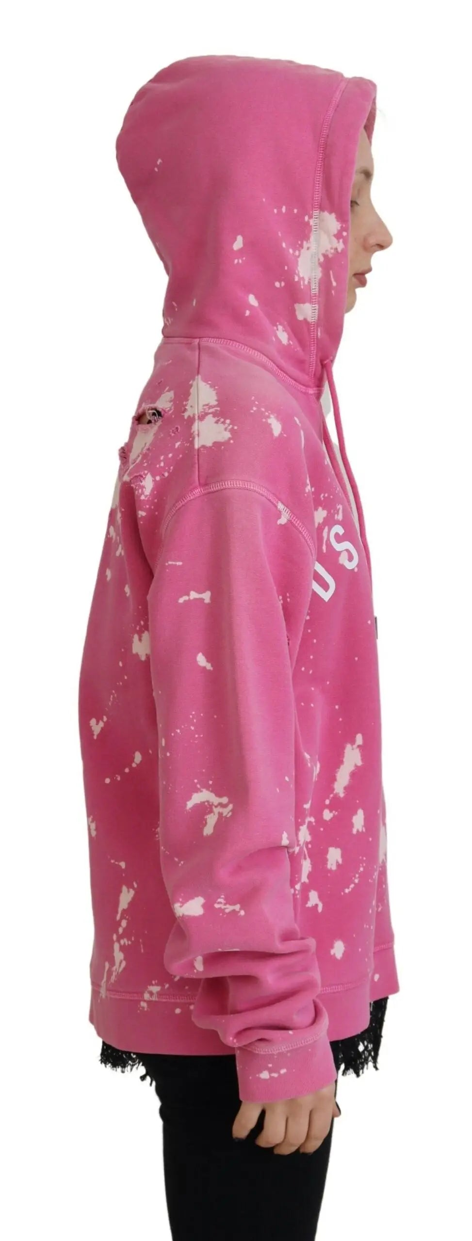 Dsquared² sweat à capuche en coton rose avec imprimé logo et motif peinture blanche éclaboussée manches avec logo us