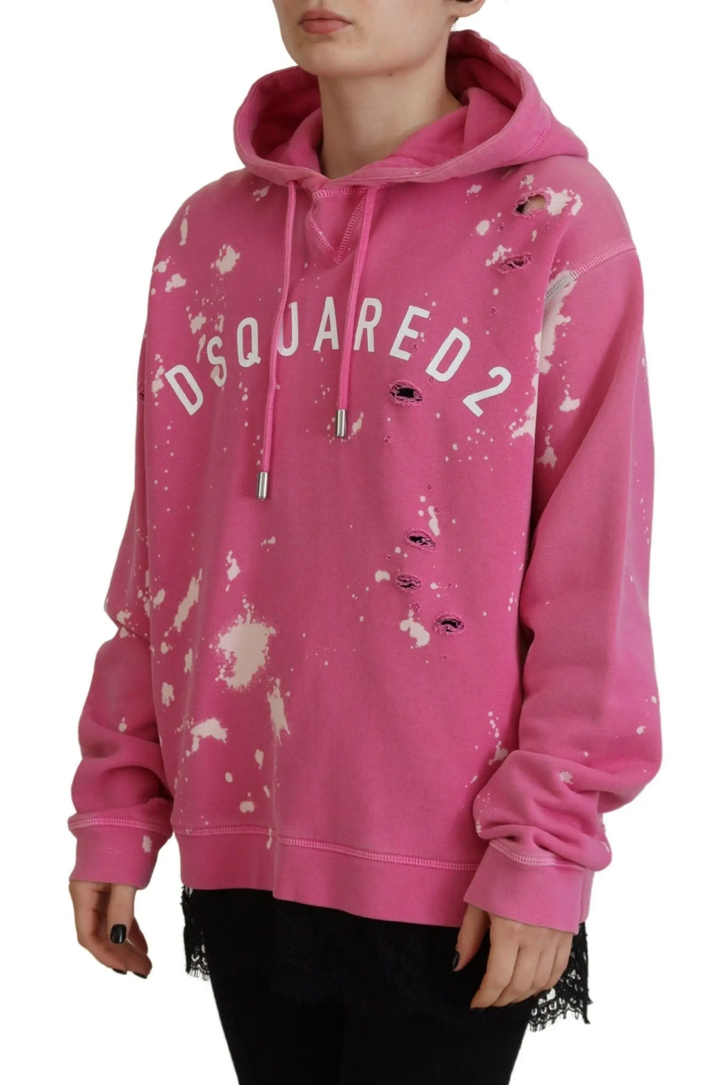 Hoodie dsquared² rose en coton avec logo imprimé taches blanches et trous déchirés style sweat-shirt