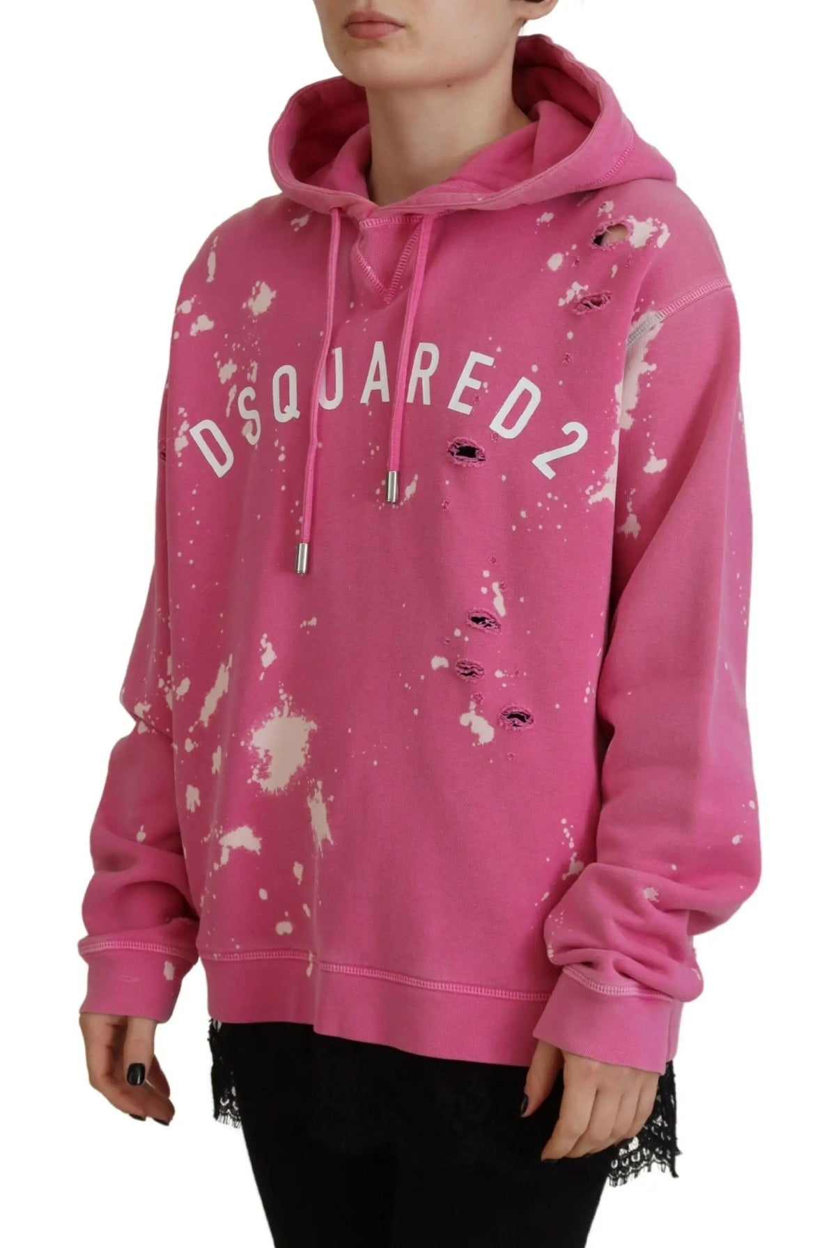 Hoodie dsquared² rose en coton avec logo imprimé taches blanches et trous déchirés style sweat-shirt
