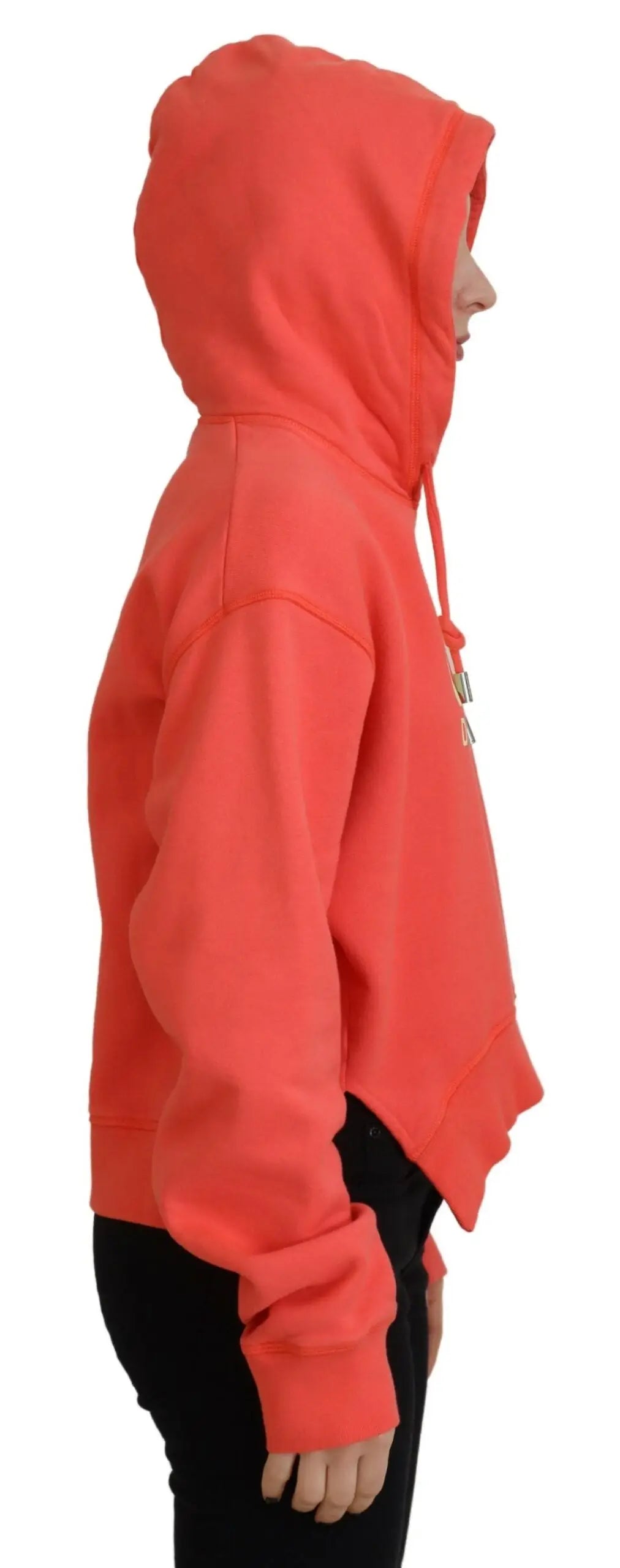 Sweat à capuche court corail vibrant dsquared² en coton doux avec logo rose et cordons de serrage