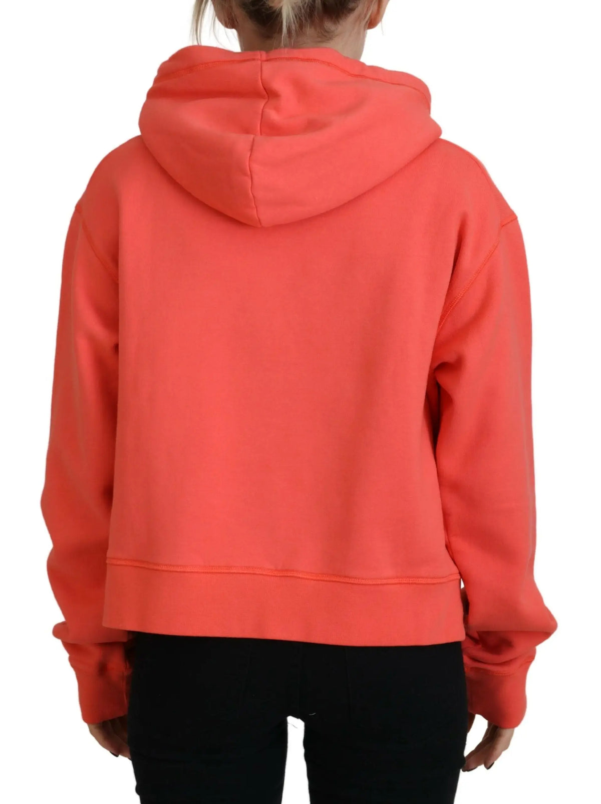 Un sweat à capuche court corail vif en coton avec logo dsquared² et texture douce type polaire avec poignets côtelés