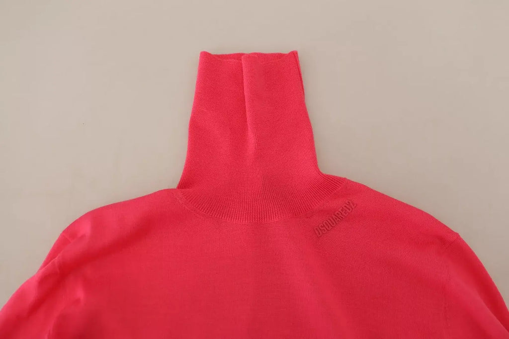 Pull dsquared² rose vif à col roulé avec tissu tricoté lisse et col côtelé pour un style décontracté
