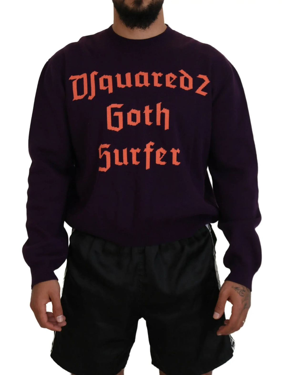 Sweatshirt dsquared² pour homme en coton violet avec lettrage orange goth surfer style gothique
