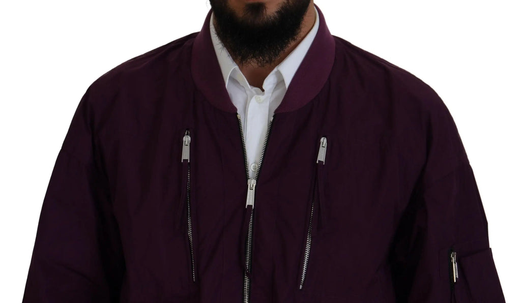 Veste bomber dsquared² pour homme en polyester violet avec fermeture éclair intégrale et col côtelé