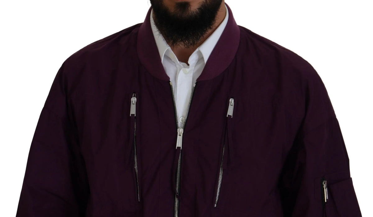 Veste bomber dsquared² pour homme en polyester violet avec fermeture éclair intégrale et col côtelé
