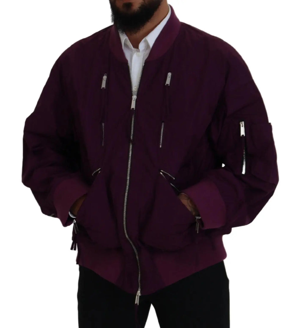 Dsquared² bomber en polyester violet avec fermeture éclair complète, zips argentés et poignets côtelés