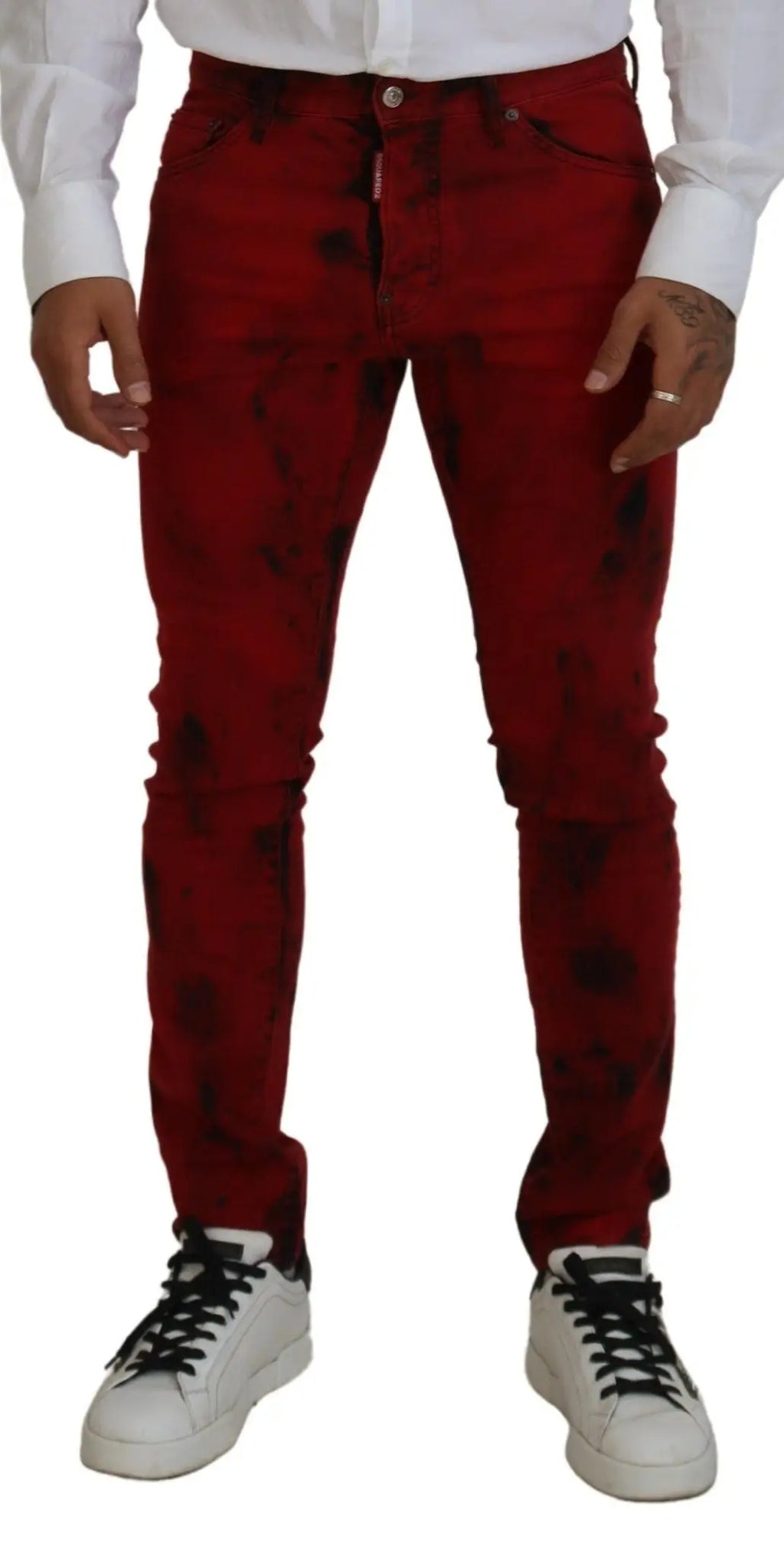 Jean slim décontracté pour homme dsquared² en coton rouge tie dye avec motif effet éclaboussure noir