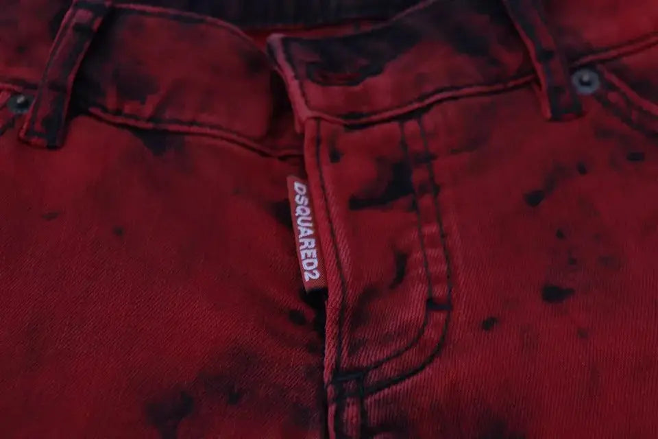 Pantalon slim stretch en coton rouge dsquared² à taille basse avec jeans en denim délavé et tag de la marque