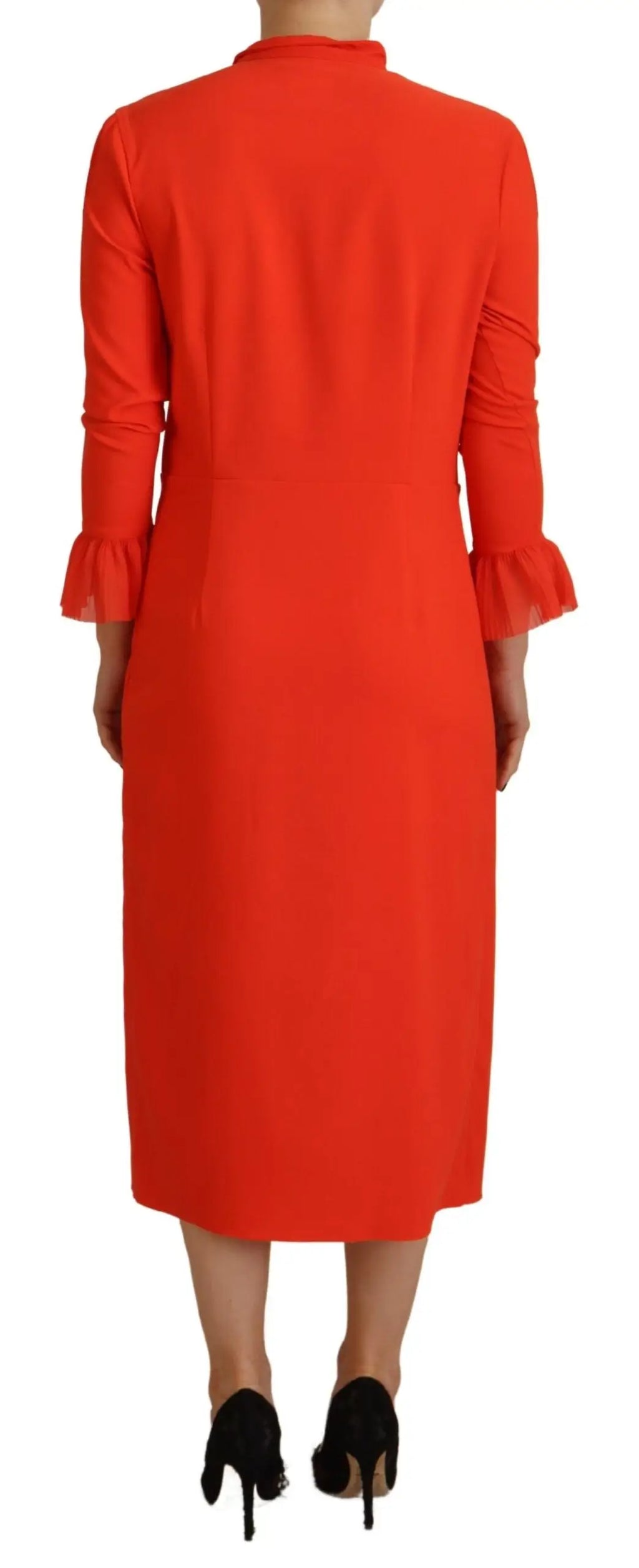 Robe mi-longue plissée rouge en polyester dsquared² manches longues trois-quarts avec volants aux poignets