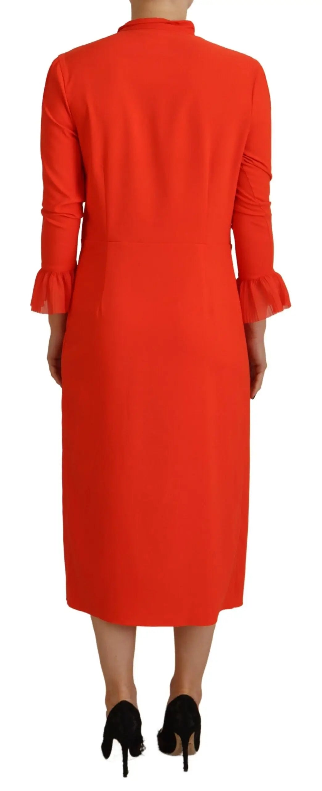 Robe mi-longue plissée rouge en polyester dsquared² manches longues trois-quarts avec volants aux poignets