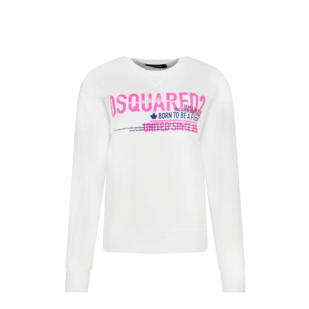 Sweat-shirt blanc en coton de Dsquared², vêtement décontracté avec logo visible, porté dans une tenue casual.