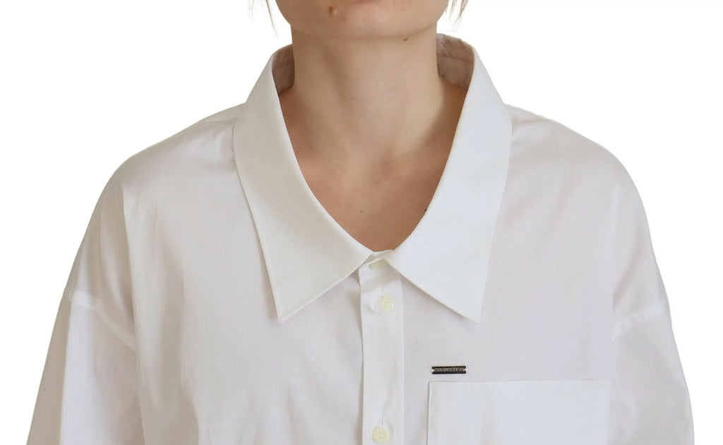 Chemise blanche dsquared² en coton avec col large et poche avant boutonnée pour homme