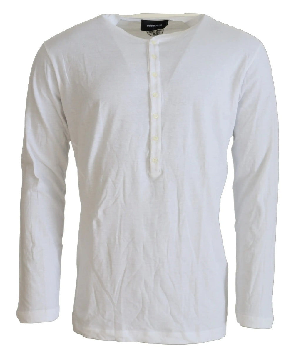 Pull à manches longues dsquared² blanc en coton et lin avec patte de boutonnage et tissu doux légèrement froissé