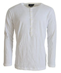 Pull à manches longues dsquared² blanc en coton et lin avec patte de boutonnage et tissu doux légèrement froissé