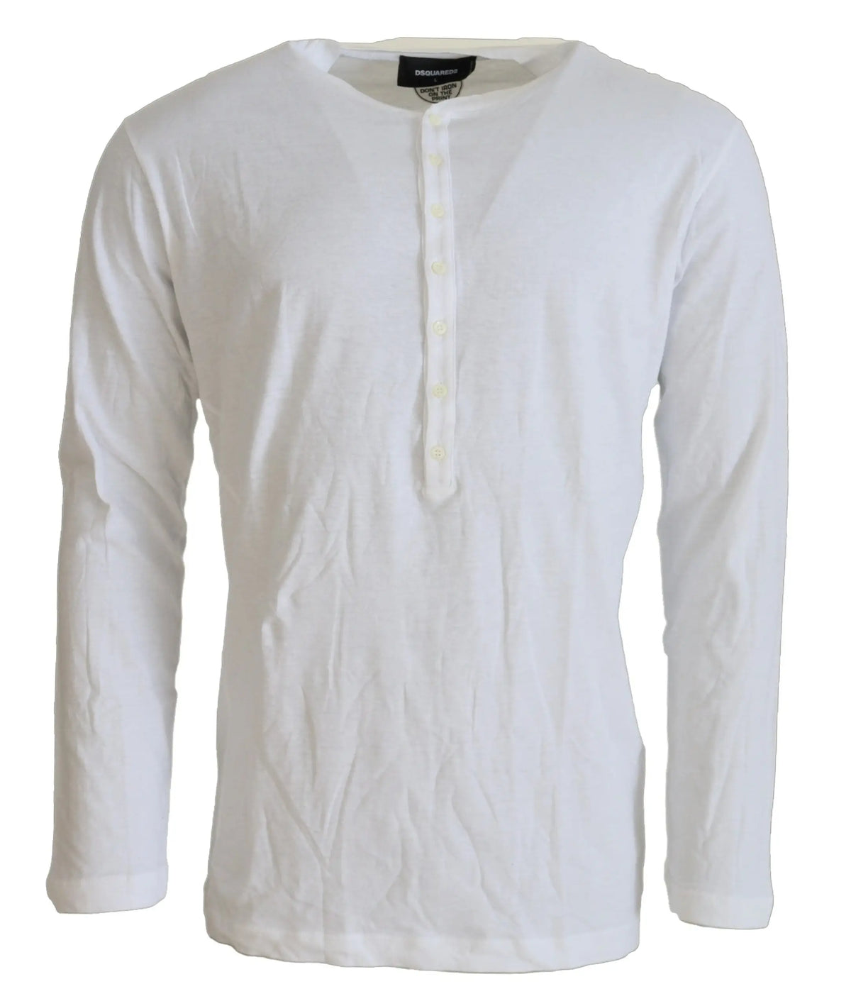 Pull à manches longues dsquared² blanc en coton et lin avec patte de boutonnage et tissu doux légèrement froissé