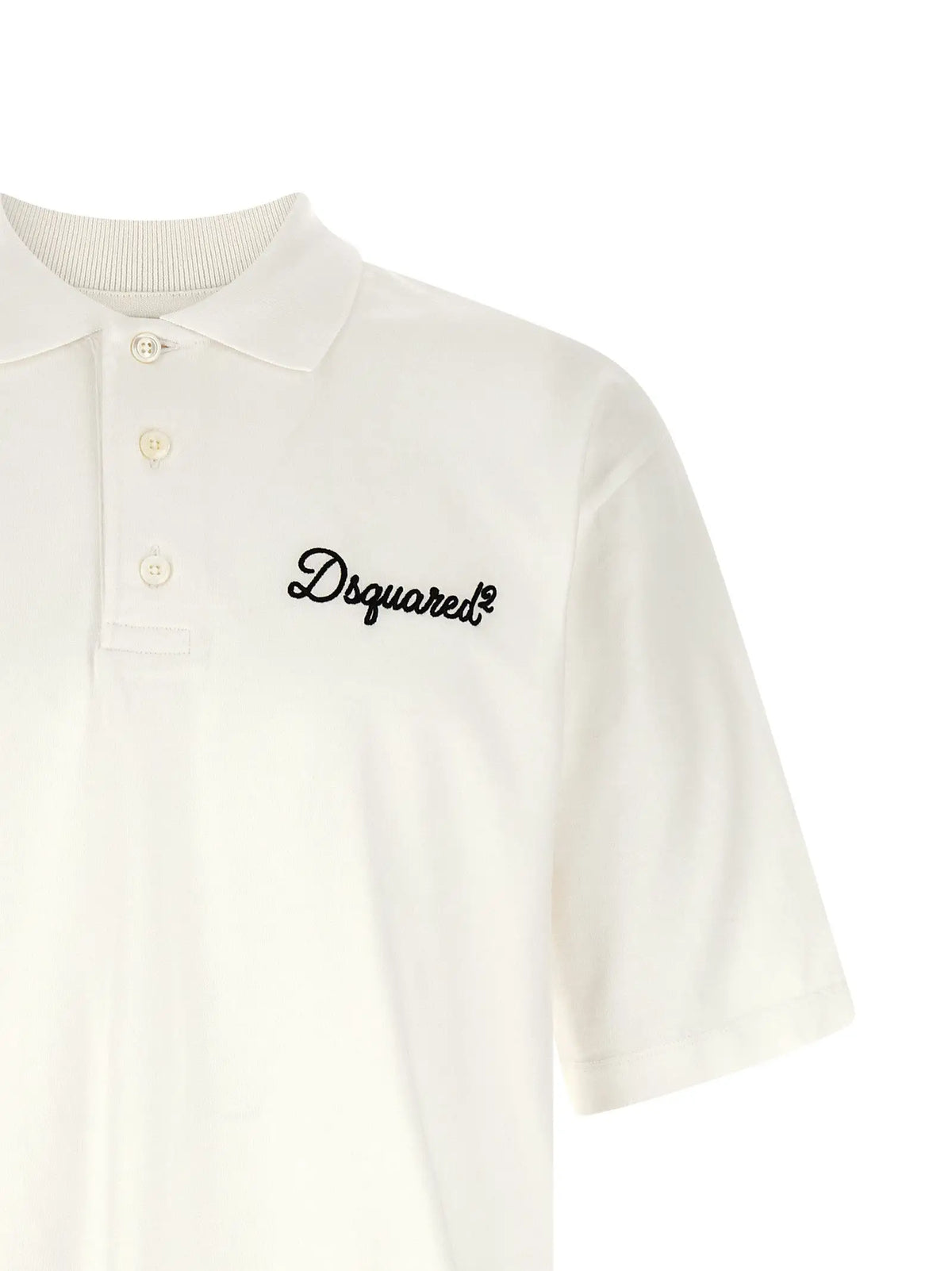 Polo blanc dsquared² en coton avec logo brodé noir sur la poitrine