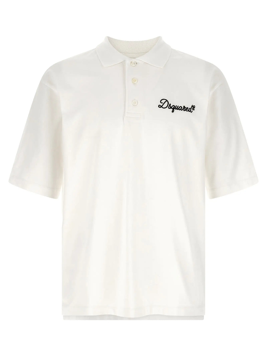 Chemise polo en coton blanc dsquared² avec logo brodé noir sur la poitrine et manches courtes crème