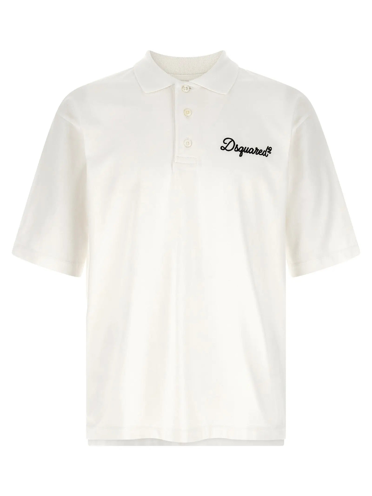 Chemise polo en coton blanc dsquared² avec logo brodé noir sur la poitrine et manches courtes crème