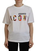 T-shirt blanc dsquared² en coton avec motif icon et feuilles tropicales orange jaune et noir éclatant
