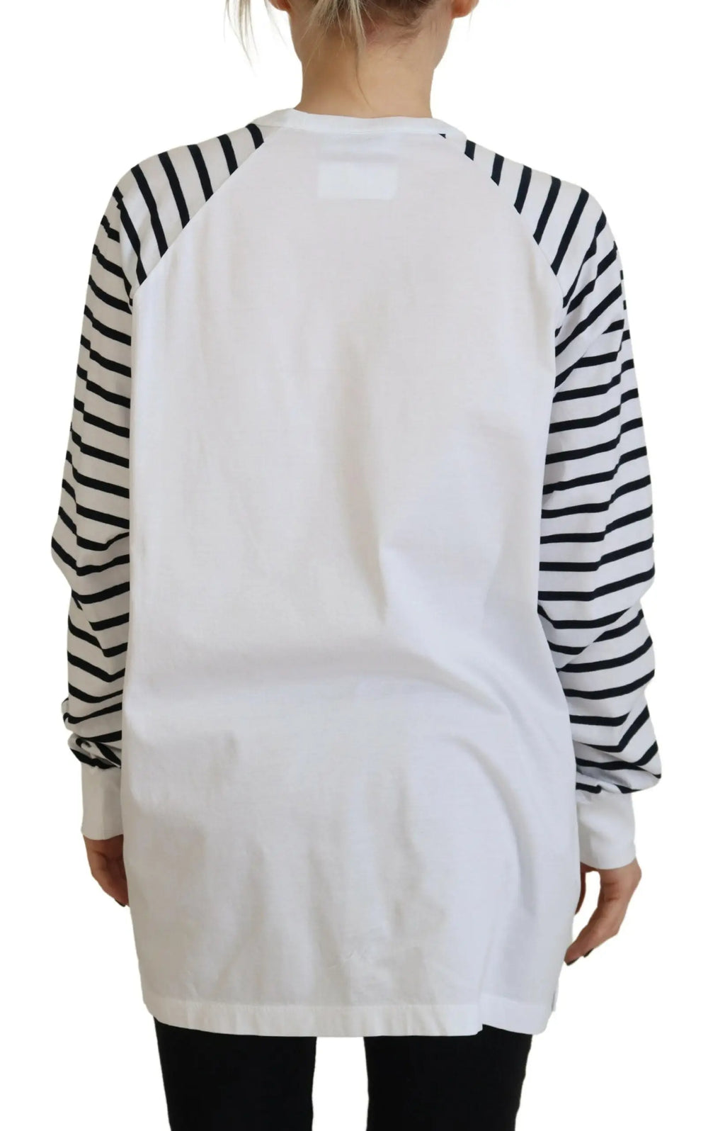 Pull dsquared² blanc en coton à manches longues avec manches raglan rayées noir et blanc