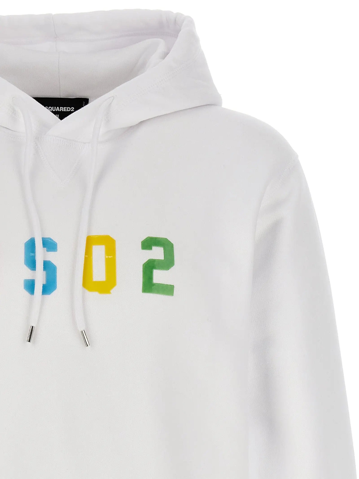 Sweatshirt blanc dsquared² en coton avec logo s02 multicolore bleu jaune vert sur la poitrine