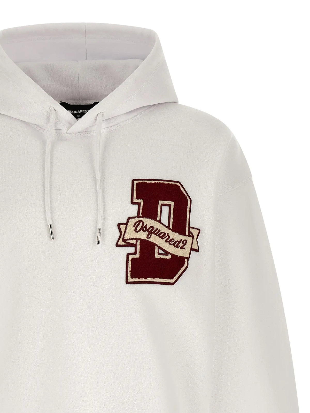 Sweatshirt en coton blanc dsquared² avec un grand d brodé en bordeaux et une bannière beige devant