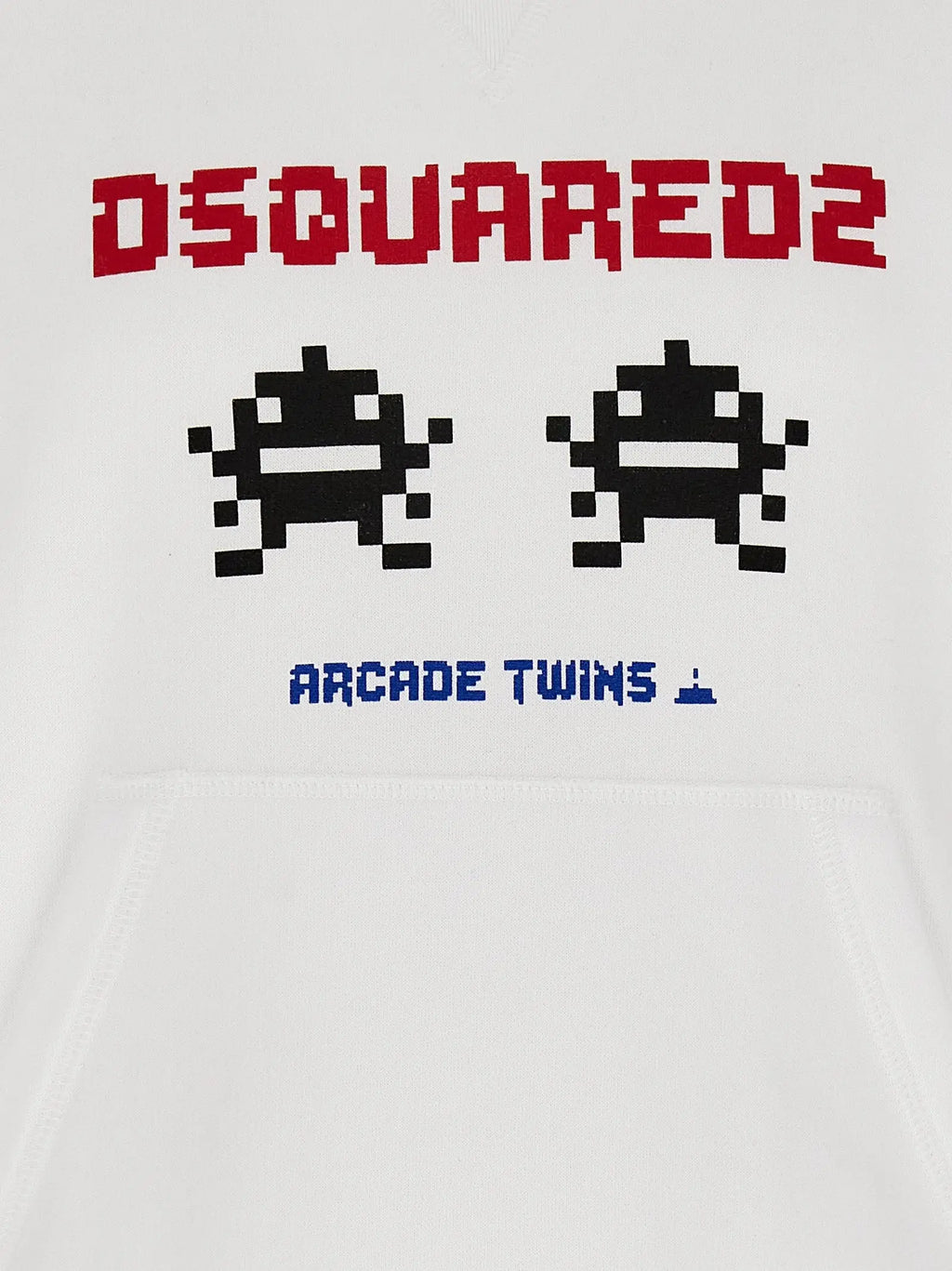 Sweatshirt en coton blanc dsquared² avec motifs aliens pixelisés noirs et texte rouge bleu