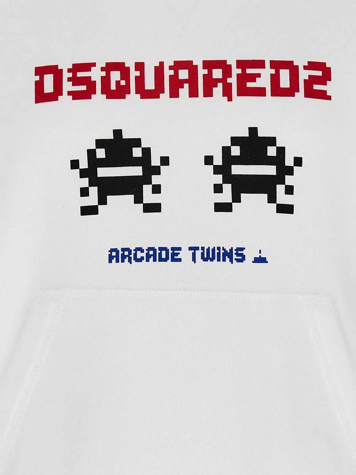 Sweatshirt en coton blanc dsquared² avec motifs aliens pixelisés noirs et texte rouge bleu