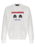 Sweatshirt blanc dsquared² en coton avec graphique arcade twins pixelisé en texte rouge et bleu