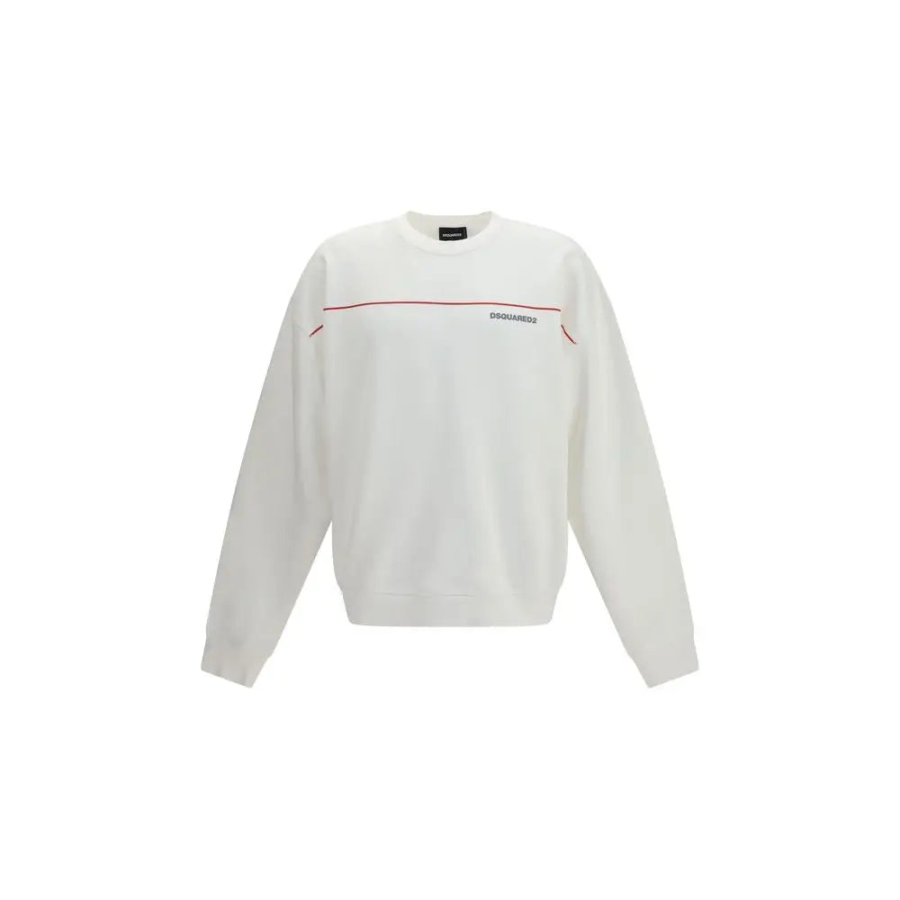 Sweatshirt dsquared² blanc en coton avec ligne et logo rouge brodés sur la poitrine