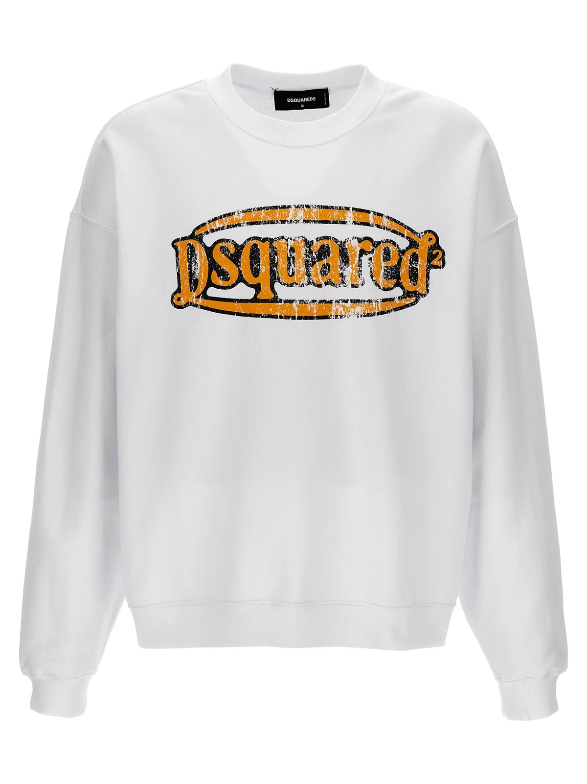 Sweatshirt blanc dsquared² en coton avec logo orange vieilli sur la poitrine