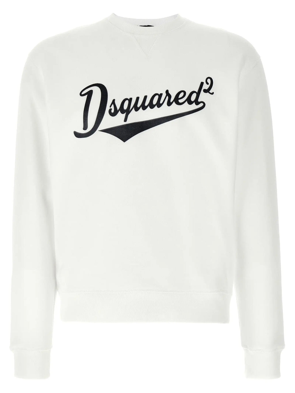 Sweatshirt dsquared² blanc en coton avec logo noir cursif et swoosh pour un style décontracté