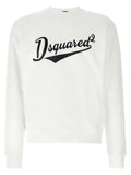 Sweatshirt dsquared² blanc en coton avec logo noir cursif et swoosh pour un style décontracté