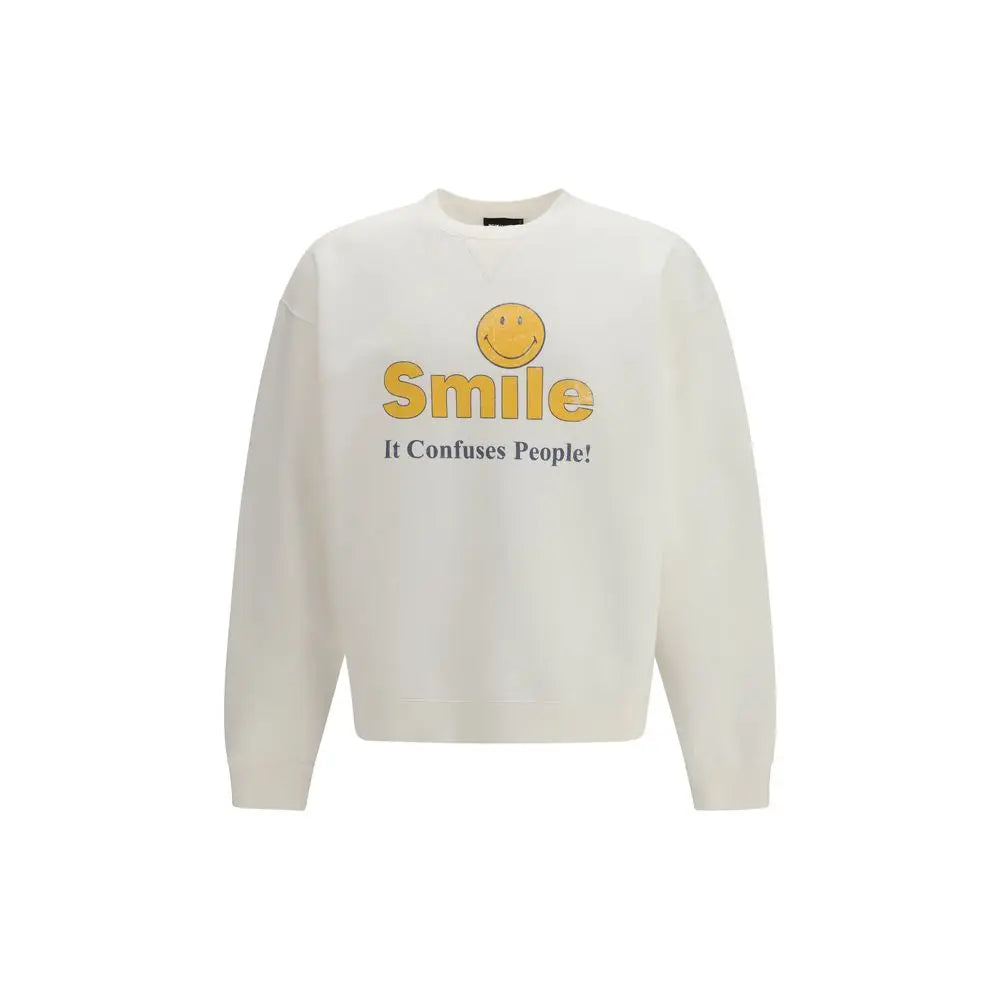 Sweatshirt Dsquared² crème en coton avec col rond et grand smiley jaune texte smile it confuses people en jaune et gris