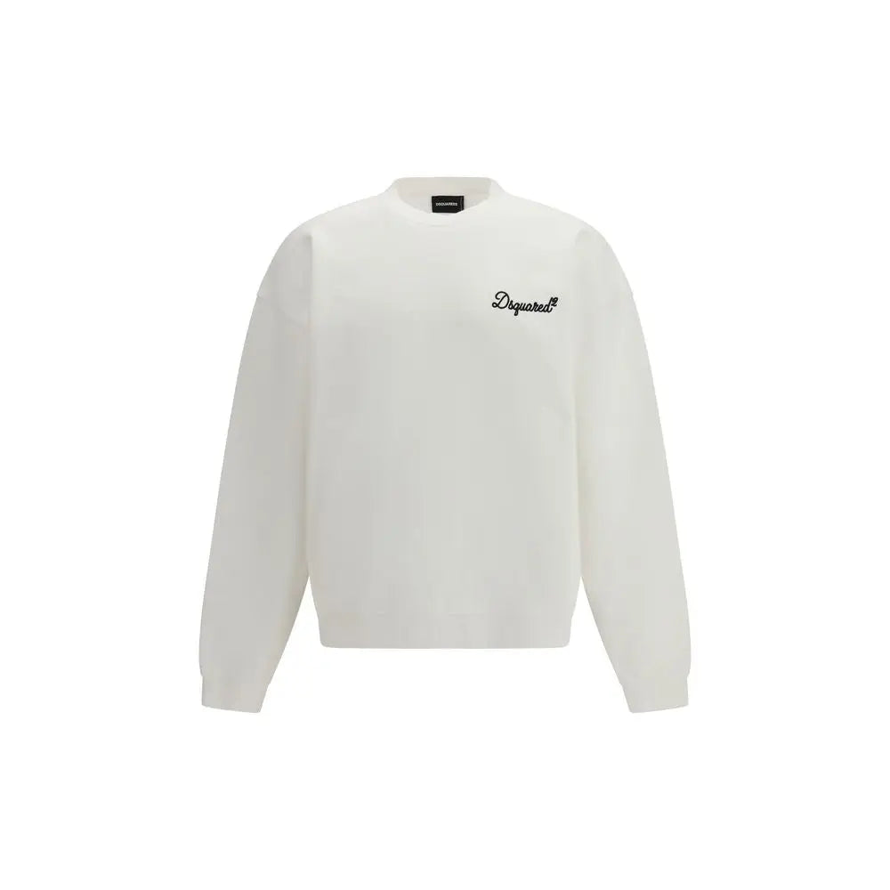 Sweatshirt blanc dsquared² en coton avec logo noir brodé sur la poitrine côté gauche