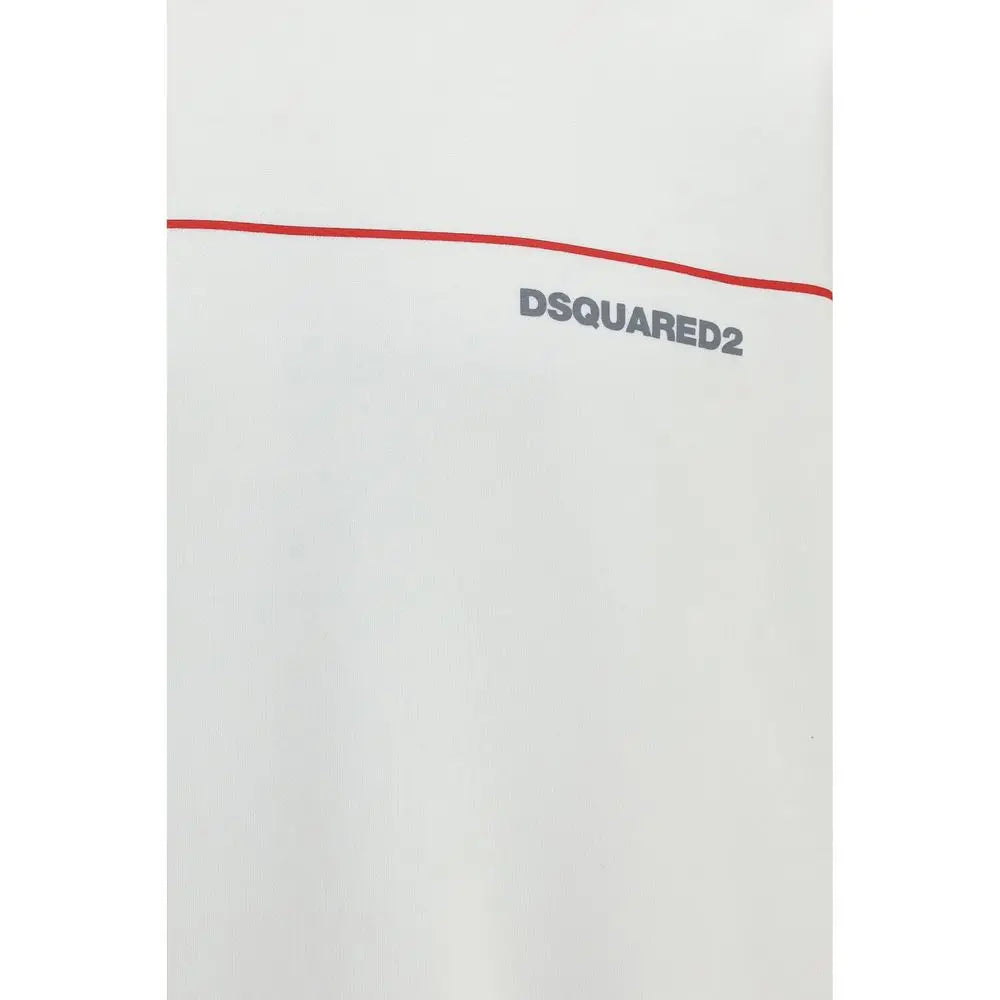 Sweatshirt en coton blanc dsquared² avec bande rouge horizontale et logo gris visible sur le devant