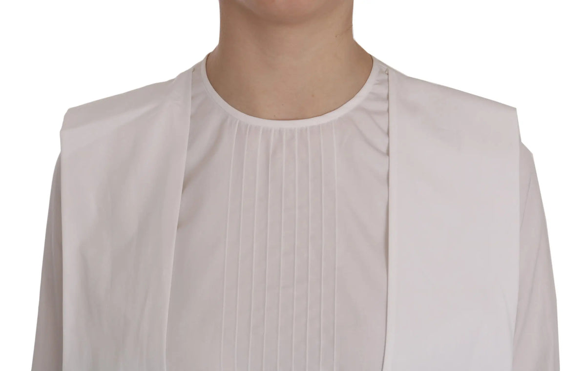Blouse en coton dsquared² blanche à manches longues avec col rond et plis verticaux sur le devant
