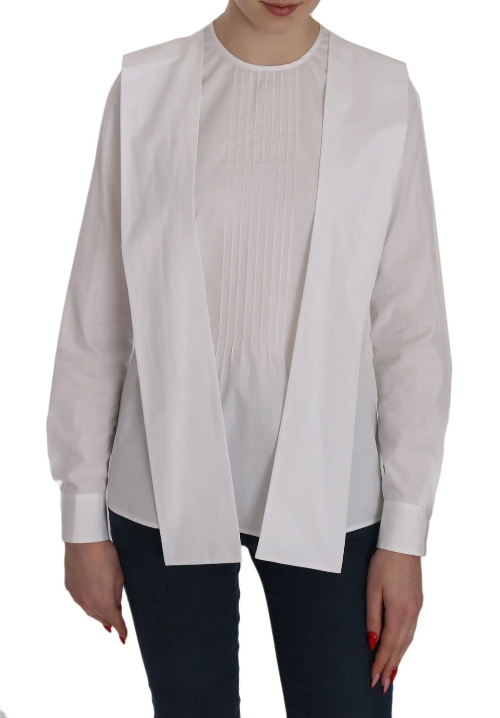 Blouse dsquared² blanche à manches longues en coton avec coupe décontractée et plis verticaux sur le devant