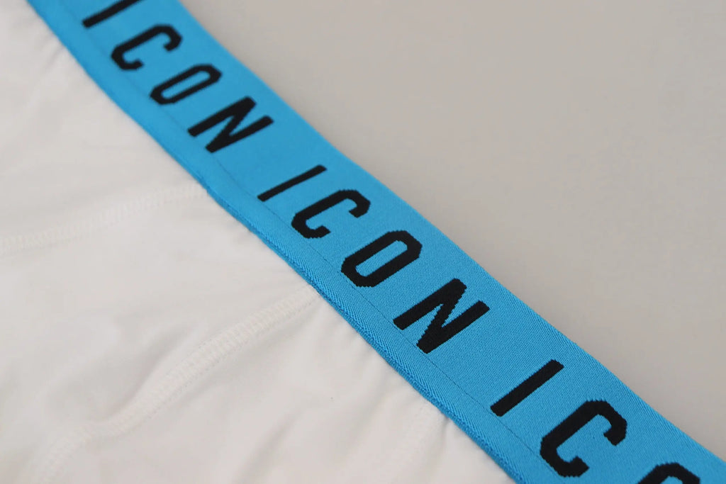 Ceinture tissée bleue vif avec lettrage noir icon répétée sur une ceinture extensible en coton pour homme dsquared²