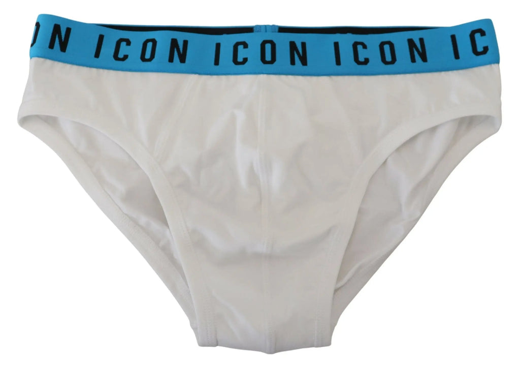 Caleçon blanc dsquared² icon en coton stretch avec ceinture bleue et logo noir pour homme