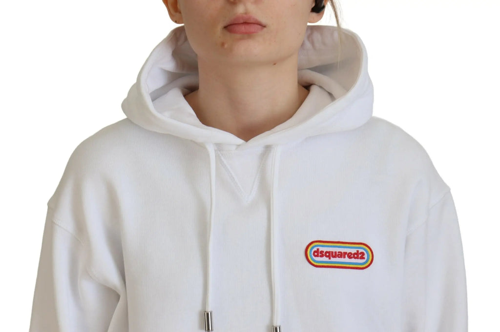 Dsquared² sweat à capuche blanc en coton avec patch logo bordé darc en ciel sur la poitrine