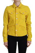 Veste en denim jaune dsquared² à col avec boutons argentés et coutures orange manches longues
