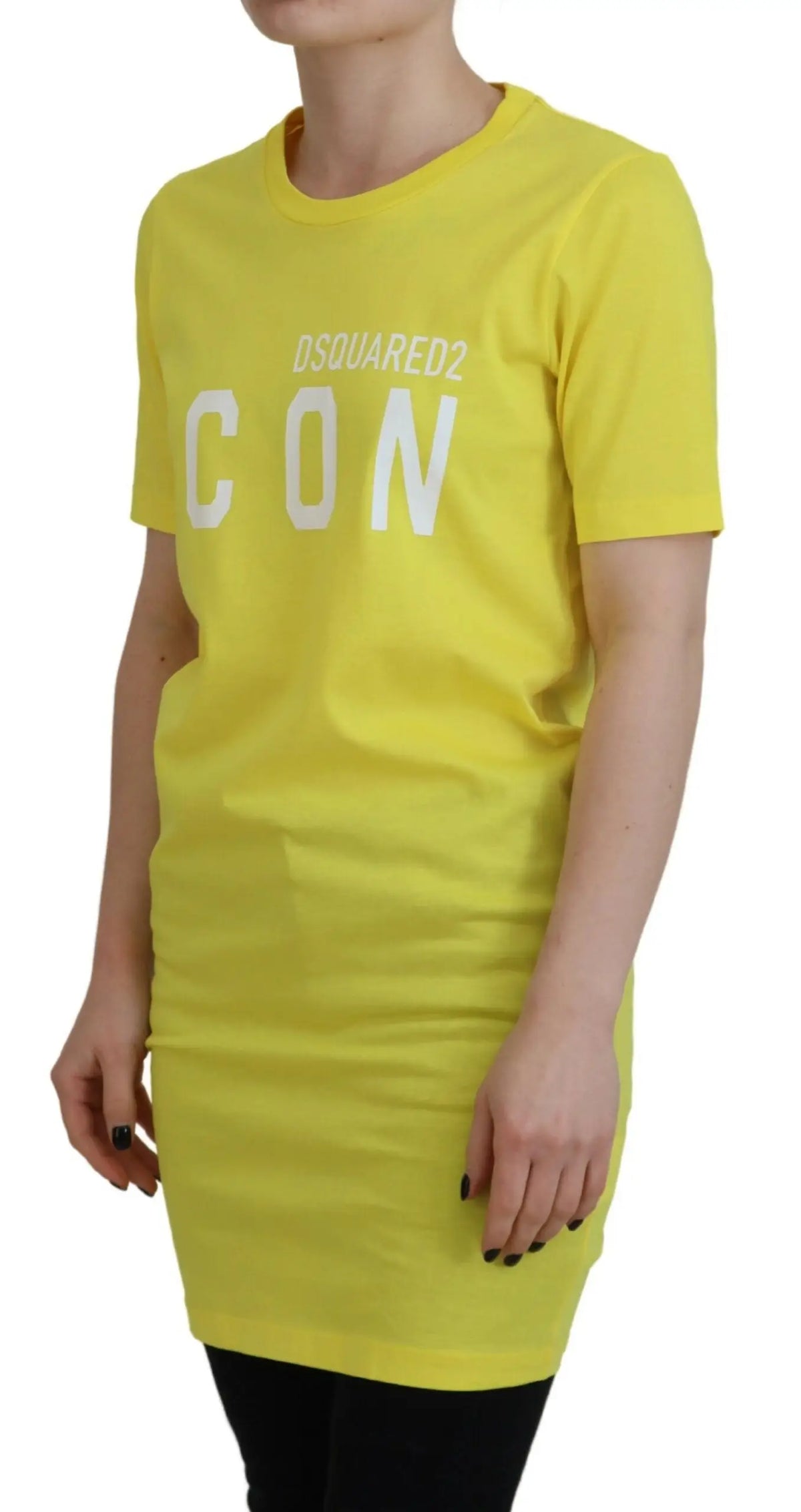 Robe t-shirt crewneck dsquared² jaune en coton avec inscription blanche con sur la poitrine